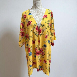 Yellow Floral Kimono Cardigan Open Front Boho Layering Piece by L.A. Gypsy